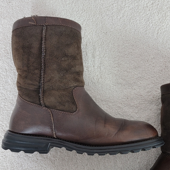 Ugg Women's Brooks Brown Leather Shearling Mid Calf Waterproof Winter Boots Sz 9 - Picture 8 of 16